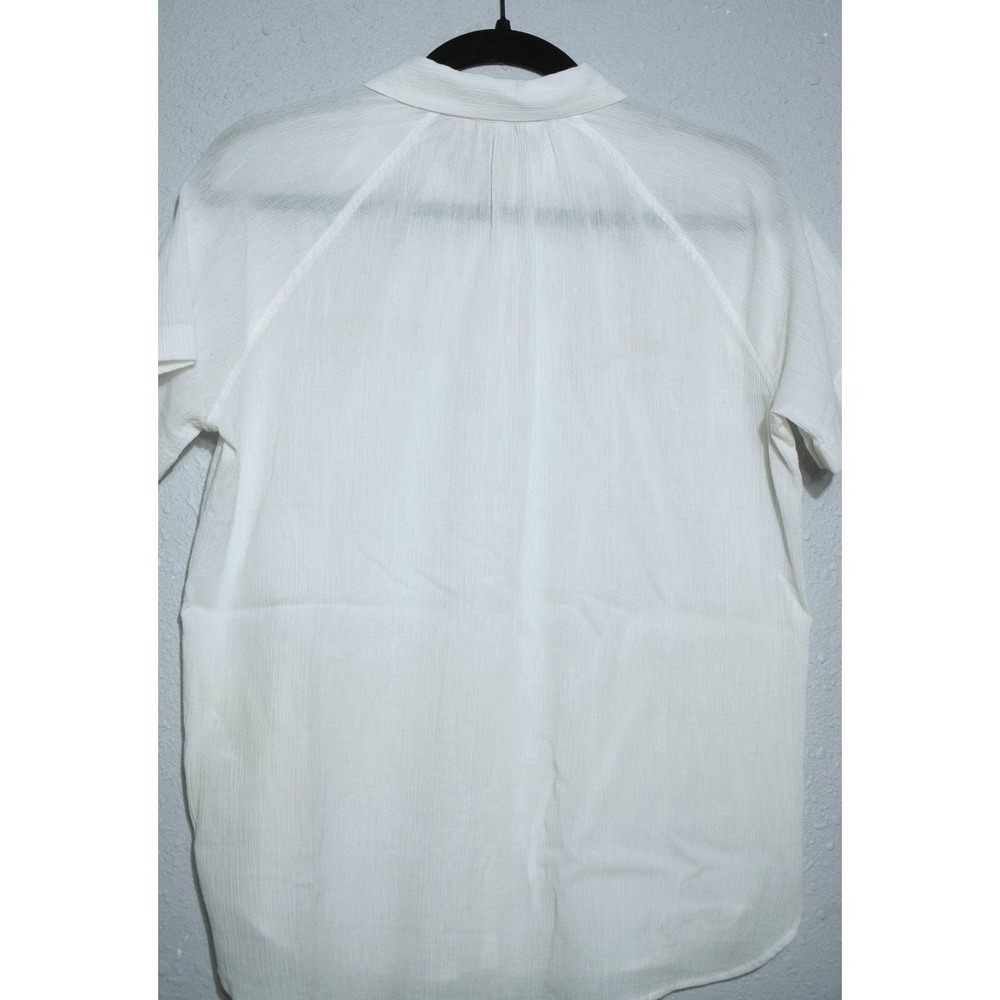 Madewell White Textured Cotton Short Sleeve Button Down Shirt XS Raglan Hem - Picture 3 of 6